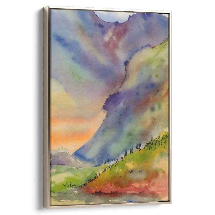 Misty Horizon Melodies: Ethereal Landscape Watercolor Canvas Art