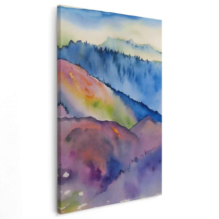 Serenity in Watercolor: Tranquil Mountain Landscape