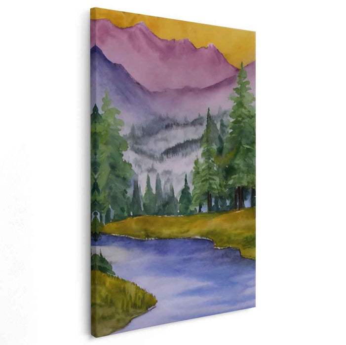 Tranquil Color Bloomscape: Serene Watercolor Landscape Canvas Art