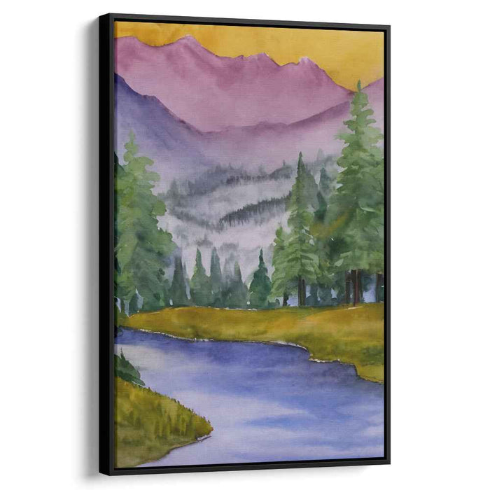 Tranquil Color Bloomscape: Serene Watercolor Landscape Canvas Art