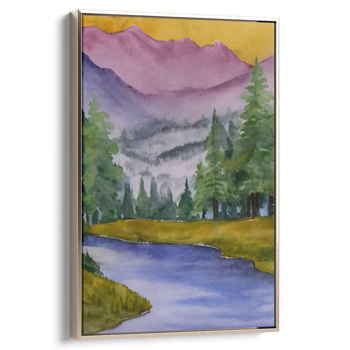 Tranquil Color Bloomscape: Serene Watercolor Landscape Canvas Art