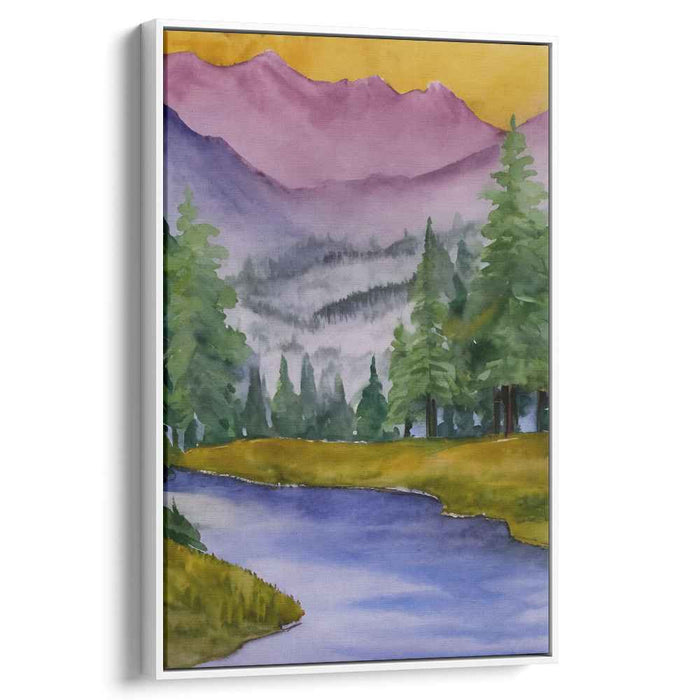 Tranquil Color Bloomscape: Serene Watercolor Landscape Canvas Art