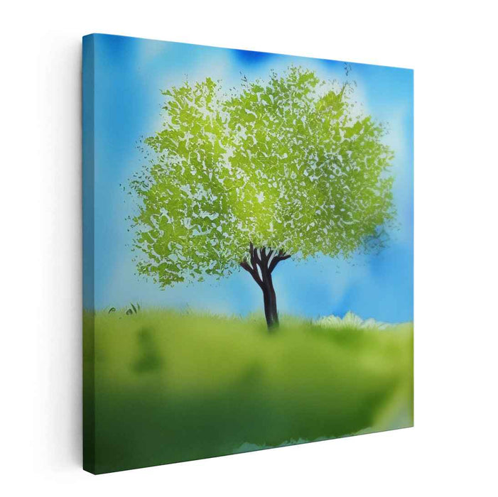 Verdant Hilltop Haven: Lush Green Tree on a Tranquil Hill Canvas Art Print