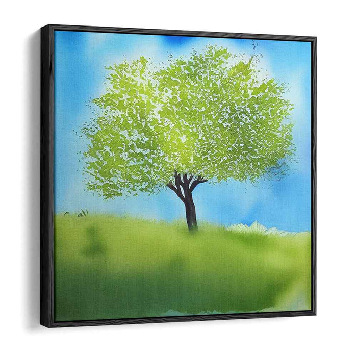 Verdant Hilltop Haven: Lush Green Tree on a Tranquil Hill Canvas Art Print