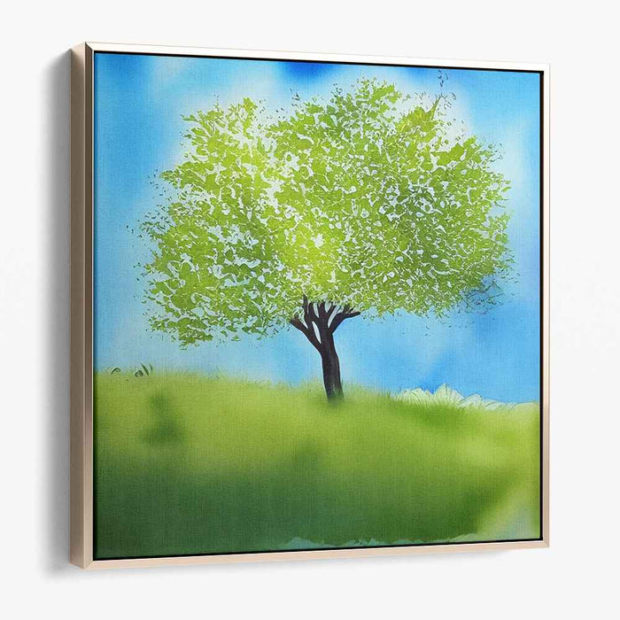 Verdant Hilltop Haven: Lush Green Tree on a Tranquil Hill Canvas Art Print