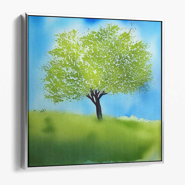 Verdant Hilltop Haven: Lush Green Tree on a Tranquil Hill Canvas Art Print