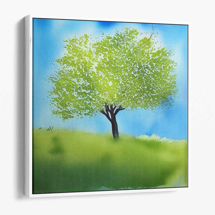 Verdant Hilltop Haven: Lush Green Tree on a Tranquil Hill Canvas Art Print