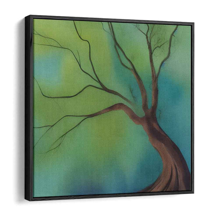 Chroma Arboreum: Abstract Tree Against Gradient Green and Blue Canvas Art