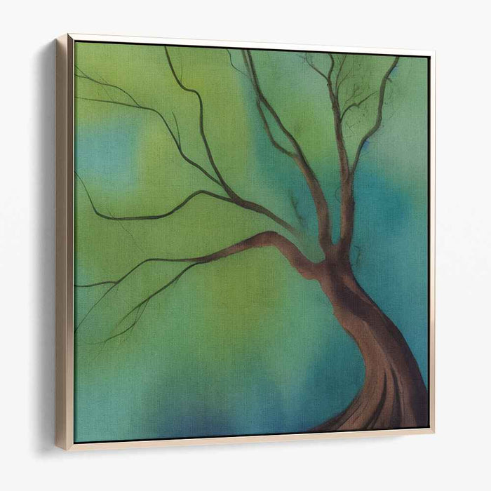 Chroma Arboreum: Abstract Tree Against Gradient Green and Blue Canvas Art
