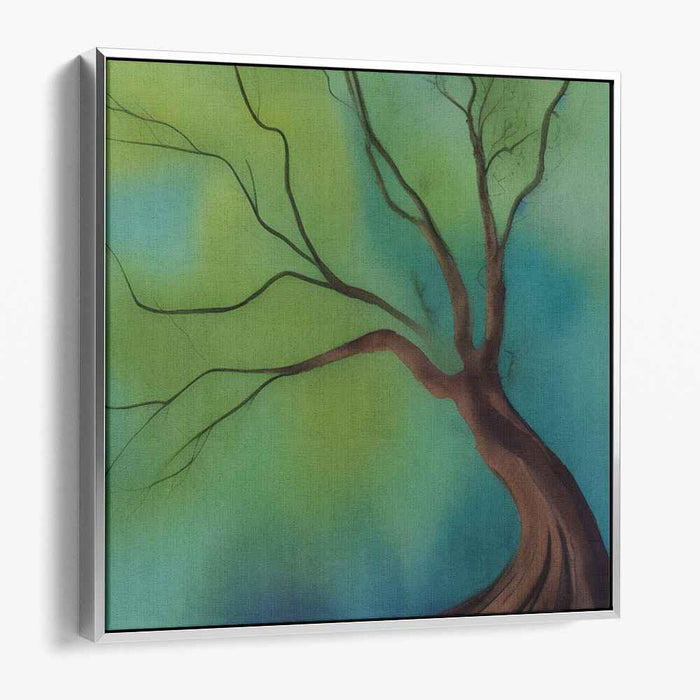 Chroma Arboreum: Abstract Tree Against Gradient Green and Blue Canvas Art