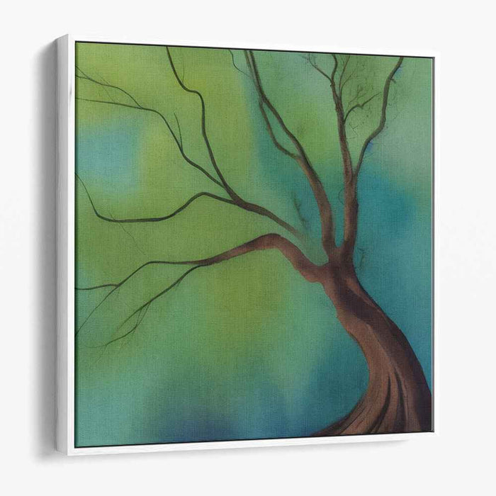 Chroma Arboreum: Abstract Tree Against Gradient Green and Blue Canvas Art