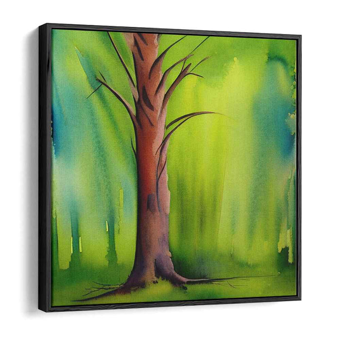 Sapphire Woodland Serenade: Watercolor Tree Canvas Art Print