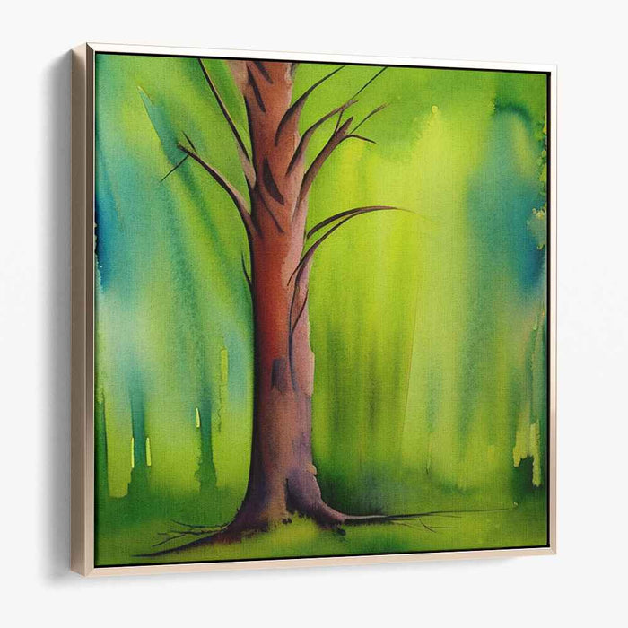 Sapphire Woodland Serenade: Watercolor Tree Canvas Art Print