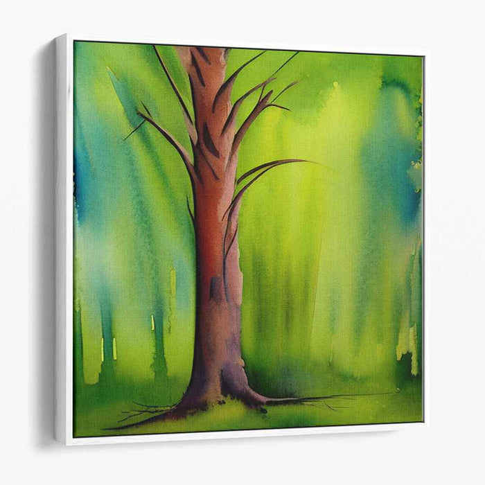 Sapphire Woodland Serenade: Watercolor Tree Canvas Art Print