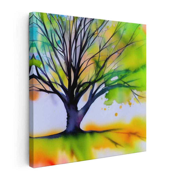 Aqua Whispers Among Branches: Watercolor Dreamscape of a Tree