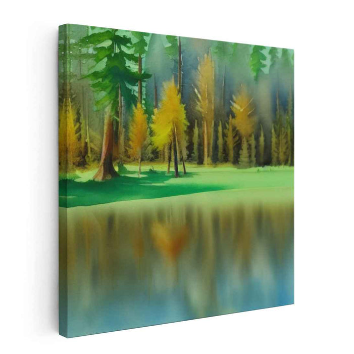 Still Waters Reflections: Serene Forest Lake Landscape Canvas Art Print