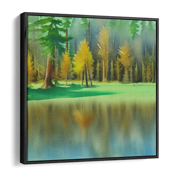 Still Waters Reflections: Serene Forest Lake Landscape Canvas Art Print