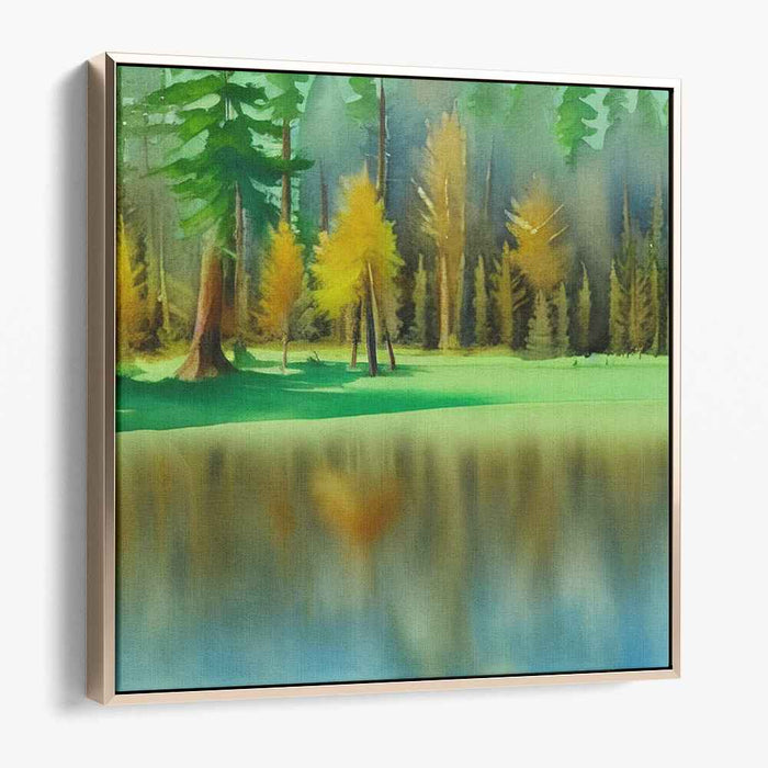 Still Waters Reflections: Serene Forest Lake Landscape Canvas Art Print
