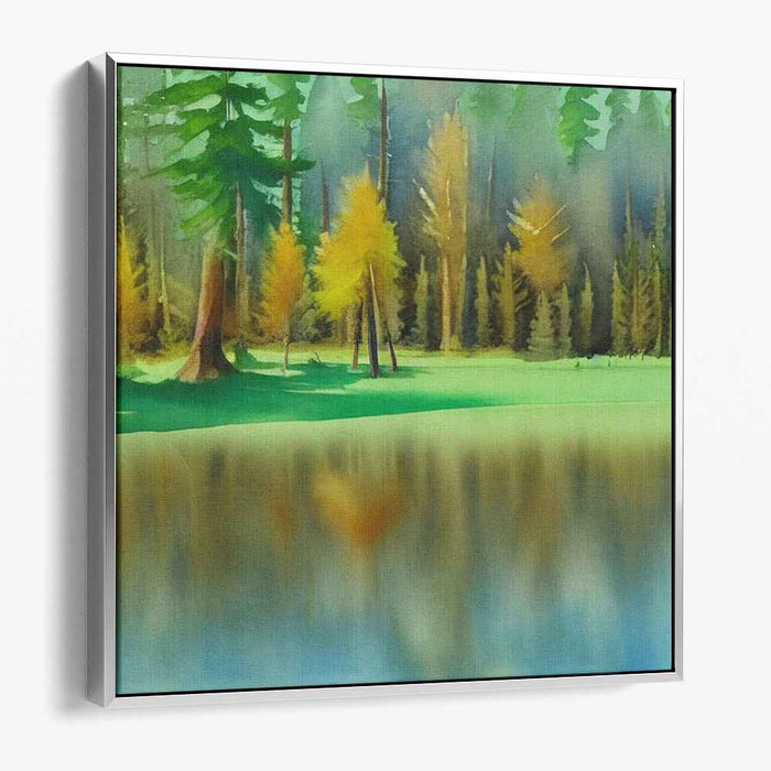 Still Waters Reflections: Serene Forest Lake Landscape Canvas Art Print