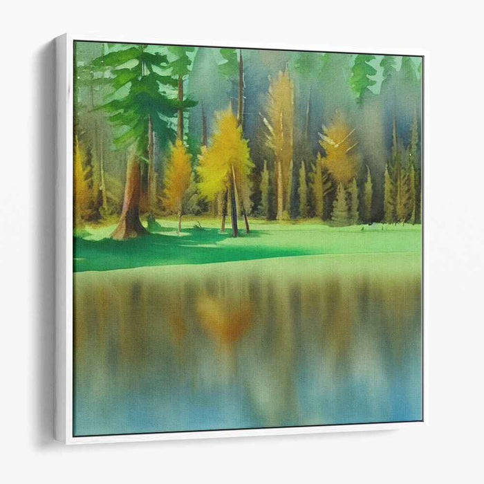Still Waters Reflections: Serene Forest Lake Landscape Canvas Art Print