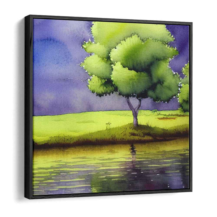 Foggy Glass Waters: Serene Landscape Watercolor Canvas Art Print