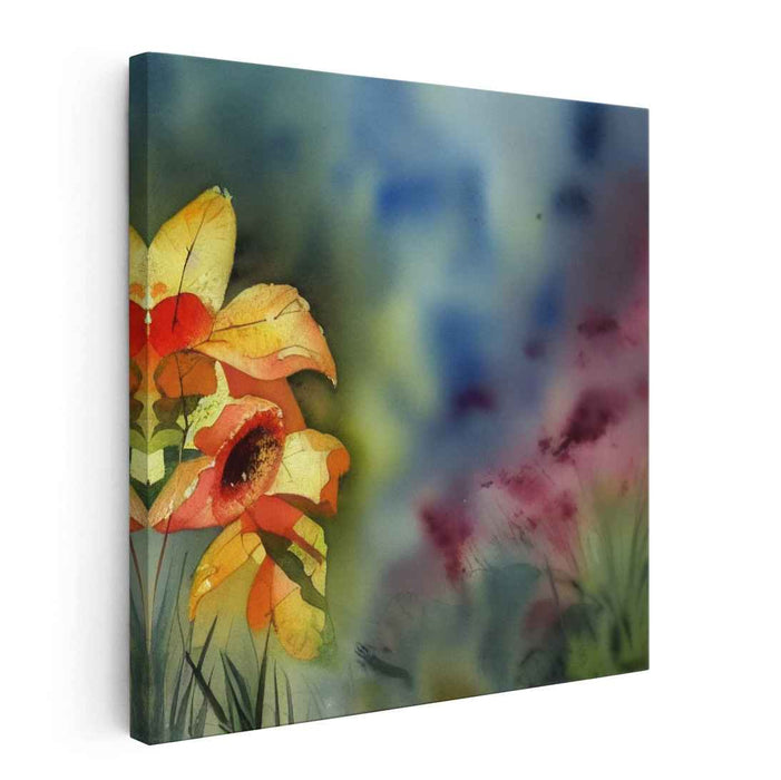 Tranquil Blooms in Inks: Serene Floral Watercolor Canvas Art