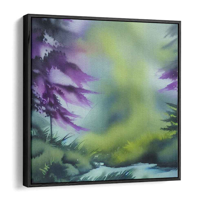 Mystical Vistas: Enchanting Purple and Green Watercolor Landscape