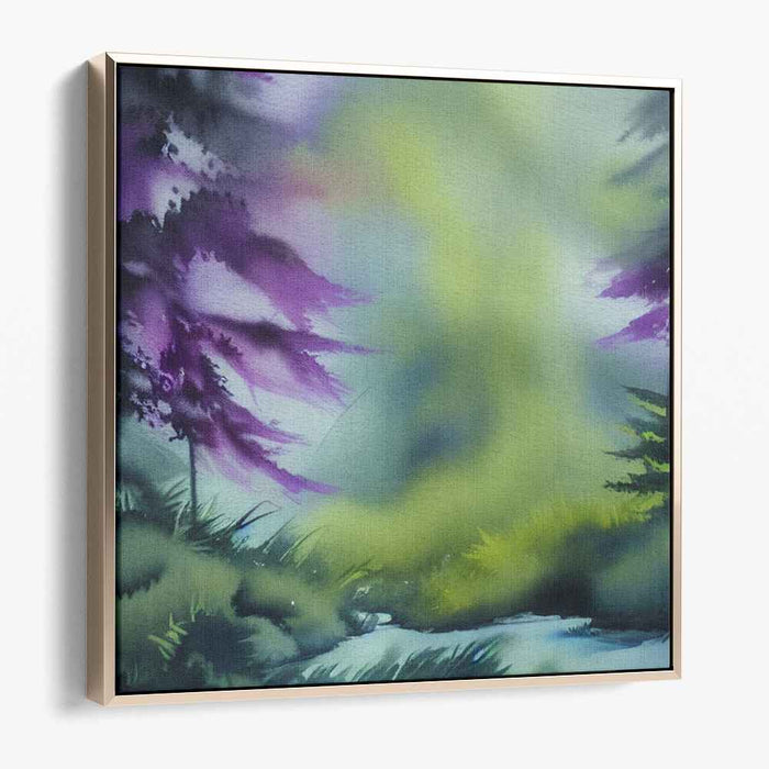 Mystical Vistas: Enchanting Purple and Green Watercolor Landscape