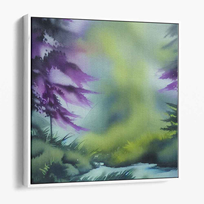 Mystical Vistas: Enchanting Purple and Green Watercolor Landscape