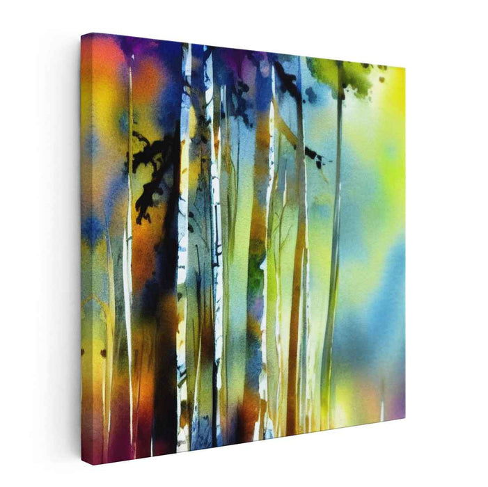 Serene Birch Forest: Watercolor Dreamscape Canvas Art Print