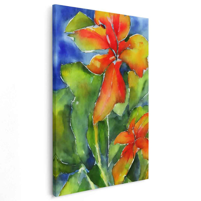 Vibrant Lilies: Watercolor Garden Canvas Art Print