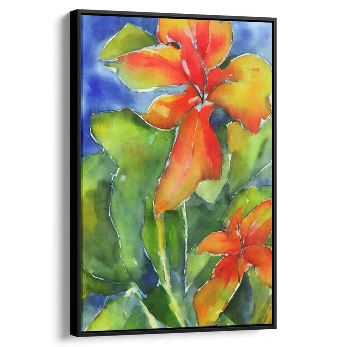 Vibrant Lilies: Watercolor Garden Canvas Art Print