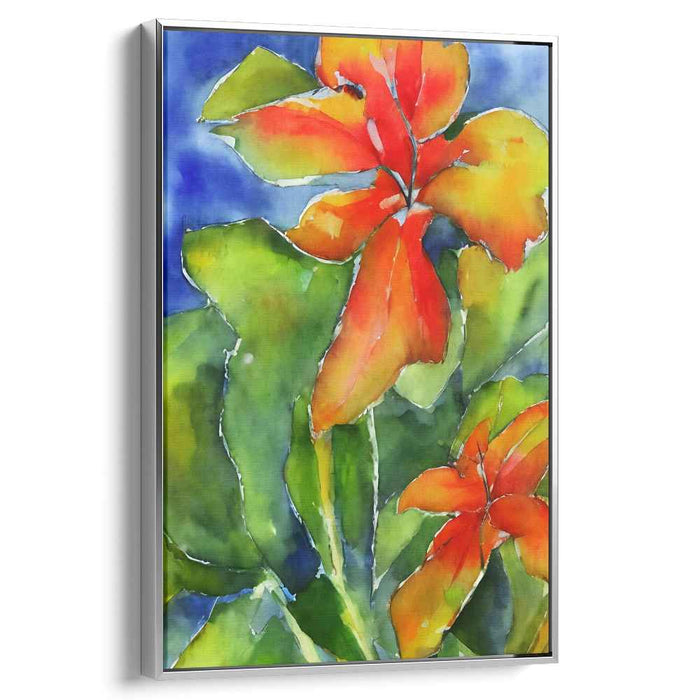 Vibrant Lilies: Watercolor Garden Canvas Art Print