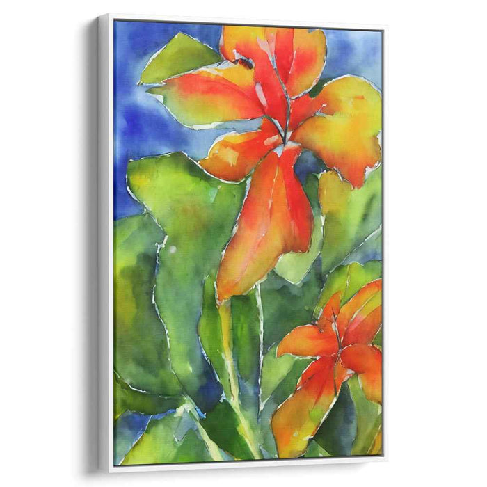 Vibrant Lilies: Watercolor Garden Canvas Art Print