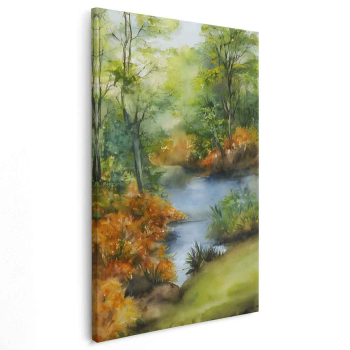 Ripple Song: Tranquil Watercolor Landscape Canvas Art Print