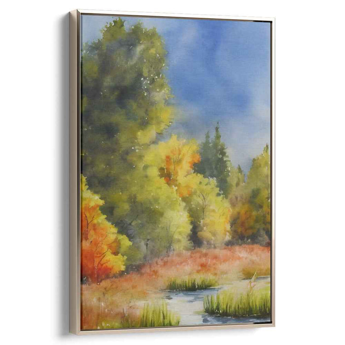 Whispers in Autumn Hues: Captivating Watercolor Landscape of Fall Foliage