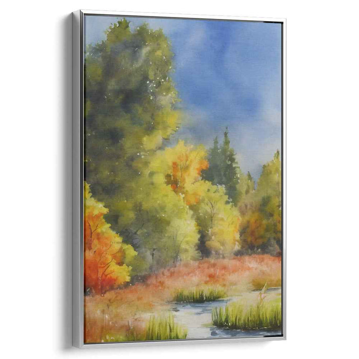 Whispers in Autumn Hues: Captivating Watercolor Landscape of Fall Foliage