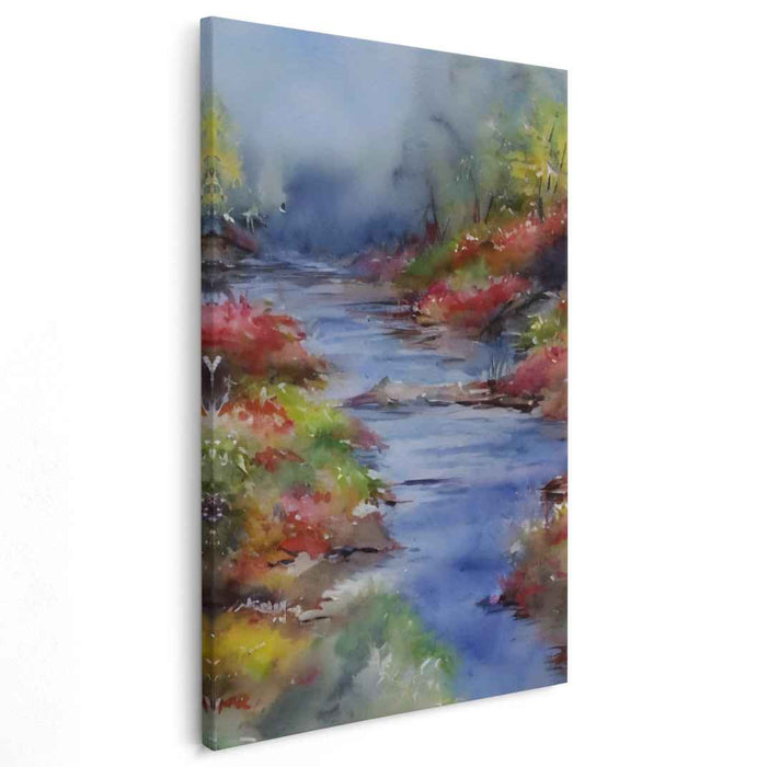 Whispers Along the Banks: Serene River Landscape Watercolor Painting