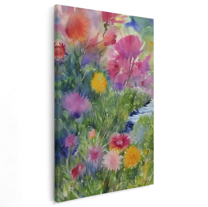 Blossoming Watercolor Whispers: Vibrant Floral Watercolor Canvas Art