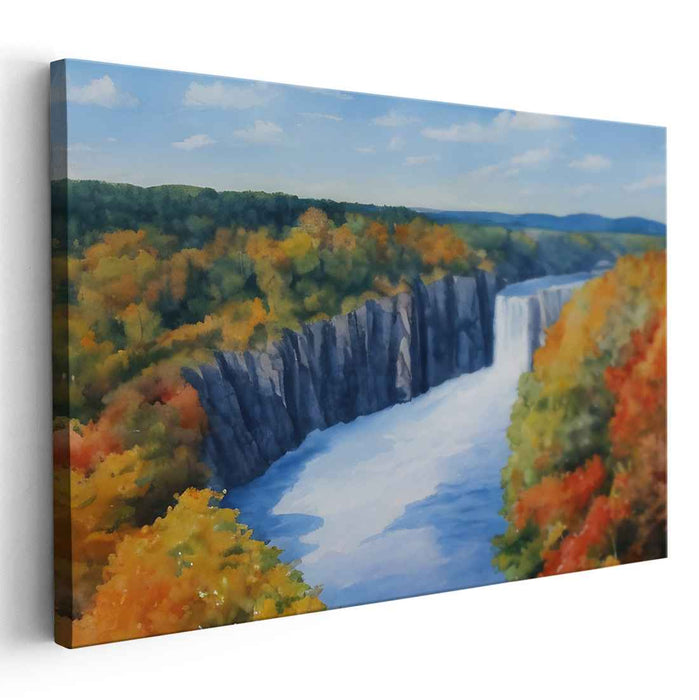 Cascade Dreams in Color: Serene Waterfall and Vibrant Foliage Canvas Art Print