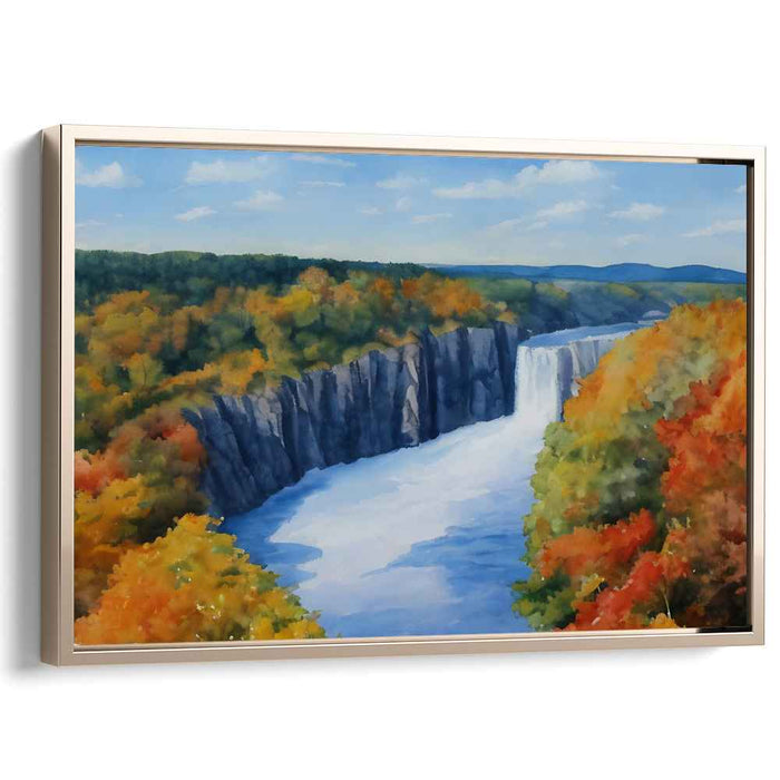 Cascade Dreams in Color: Serene Waterfall and Vibrant Foliage Canvas Art Print