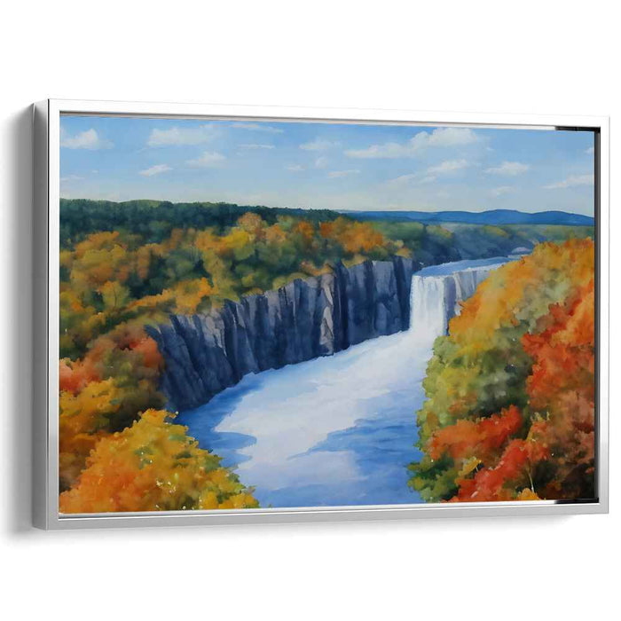 Cascade Dreams in Color: Serene Waterfall and Vibrant Foliage Canvas Art Print