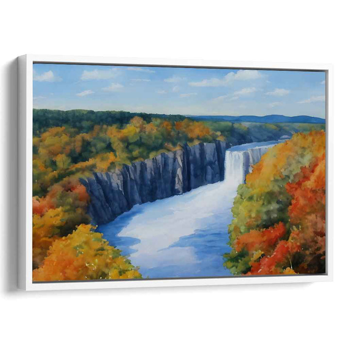 Cascade Dreams in Color: Serene Waterfall and Vibrant Foliage Canvas Art Print