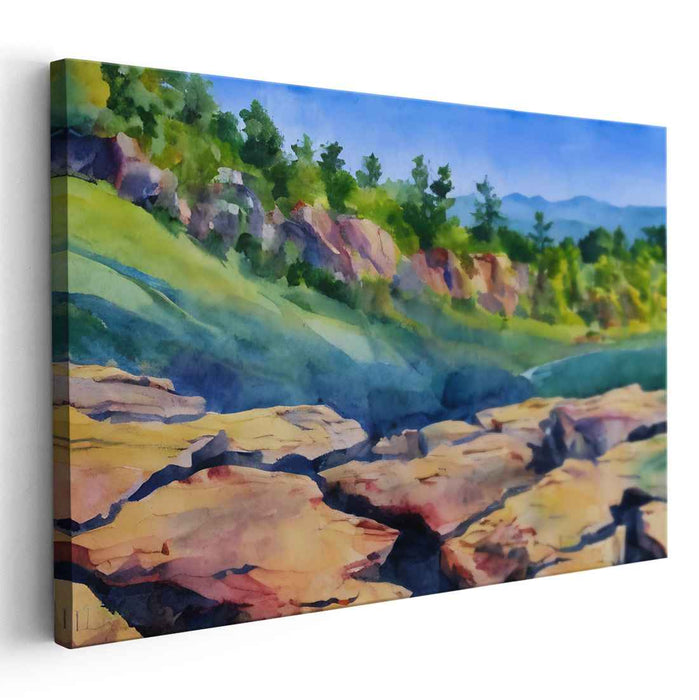 Serene Hillside: Watercolor Landscape Art Print