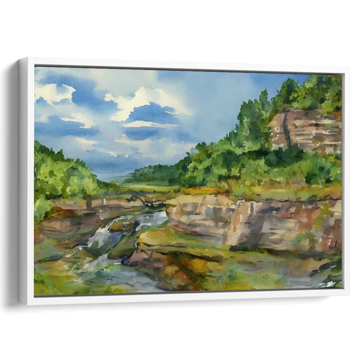 Tranquil Lake Impressions: Serene Watercolor Landscape Canvas Art Print