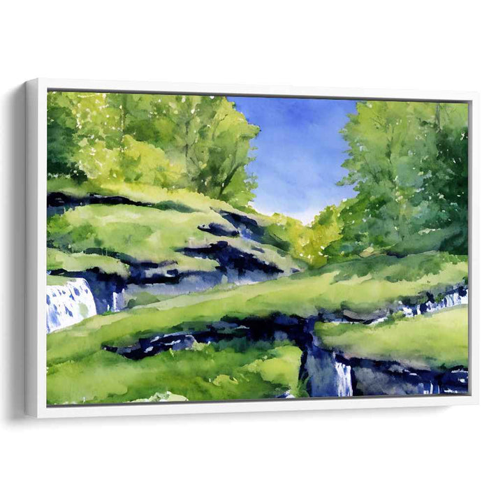 Serene Green Valley: Watercolor Landscape Art Print