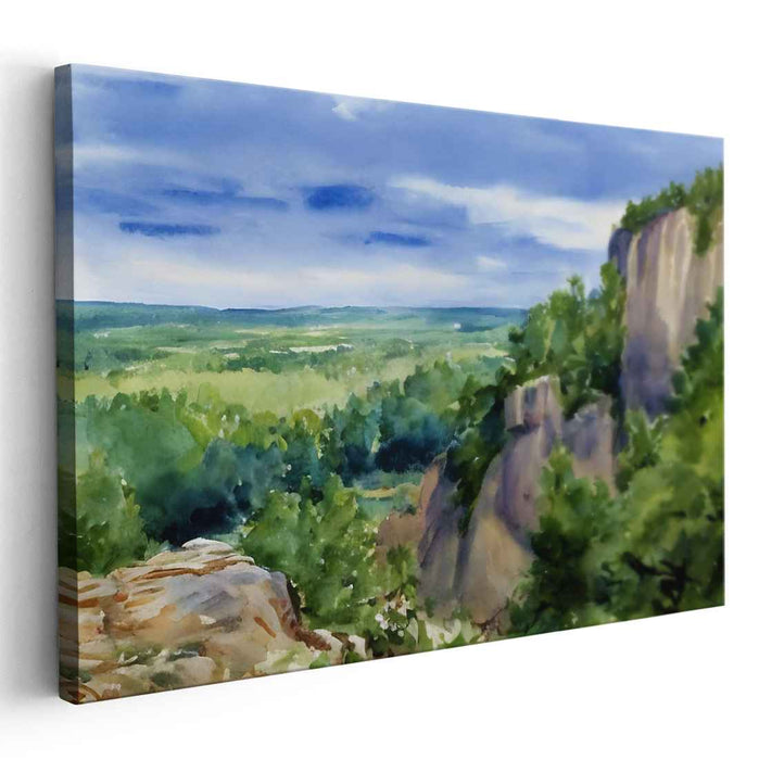 Jade Cliffs Serenade: Watercolor Landscape of Verdant Cliffs