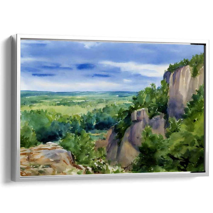 Jade Cliffs Serenade: Watercolor Landscape of Verdant Cliffs