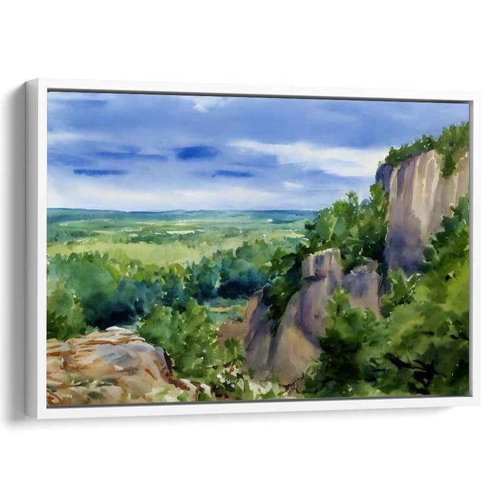 Jade Cliffs Serenade: Watercolor Landscape of Verdant Cliffs