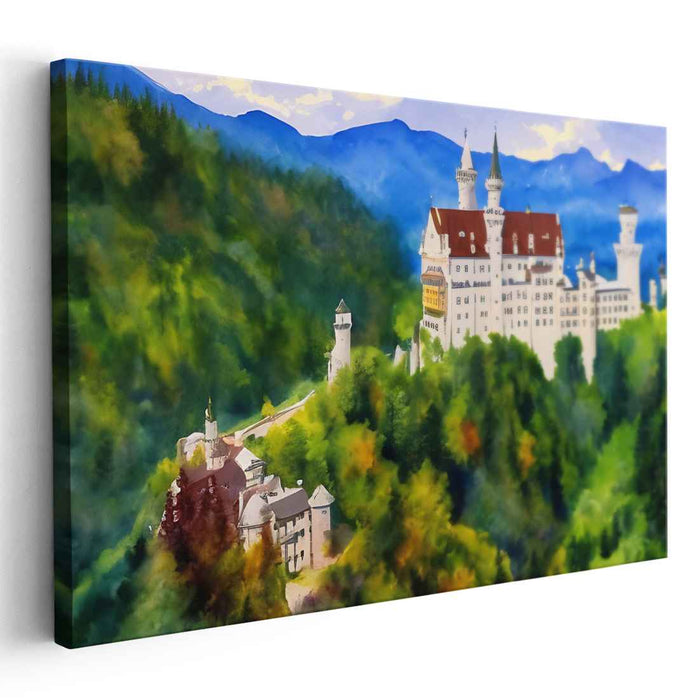 Enchanted Bavarian Castle: Neuschwanstein in the Misty Alps Canvas Art Print